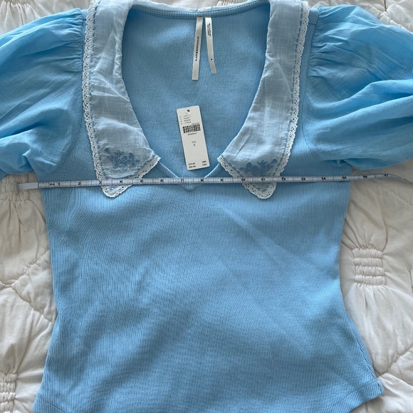 NWT BY ANTHROPOLOGIE LIGHT BLUE SHORT-SLEEVE COLLARED TOP SIZE S - Picture 7 of 7